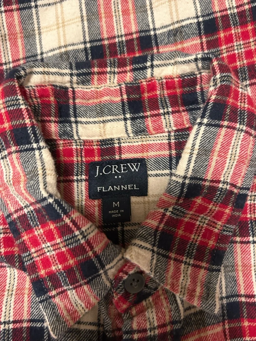 J. Crew Red and White Plaid Flannel Button-Down Shirt